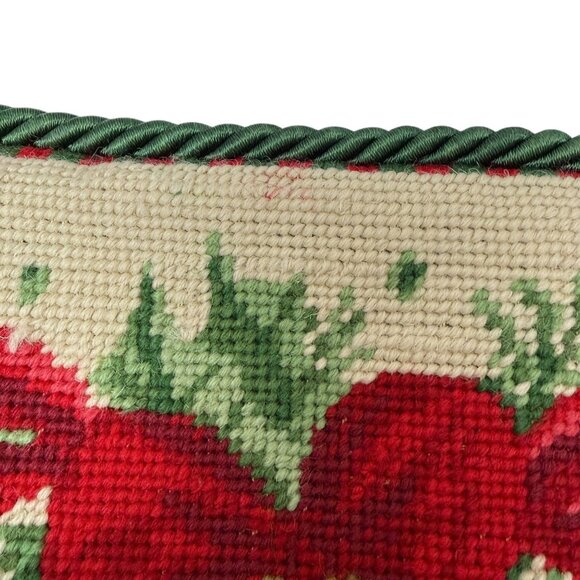 Christmas Needlepoint Pillow Cover Holly and Pine Cones Vintage Holiday Decor - Picture 8 of 10